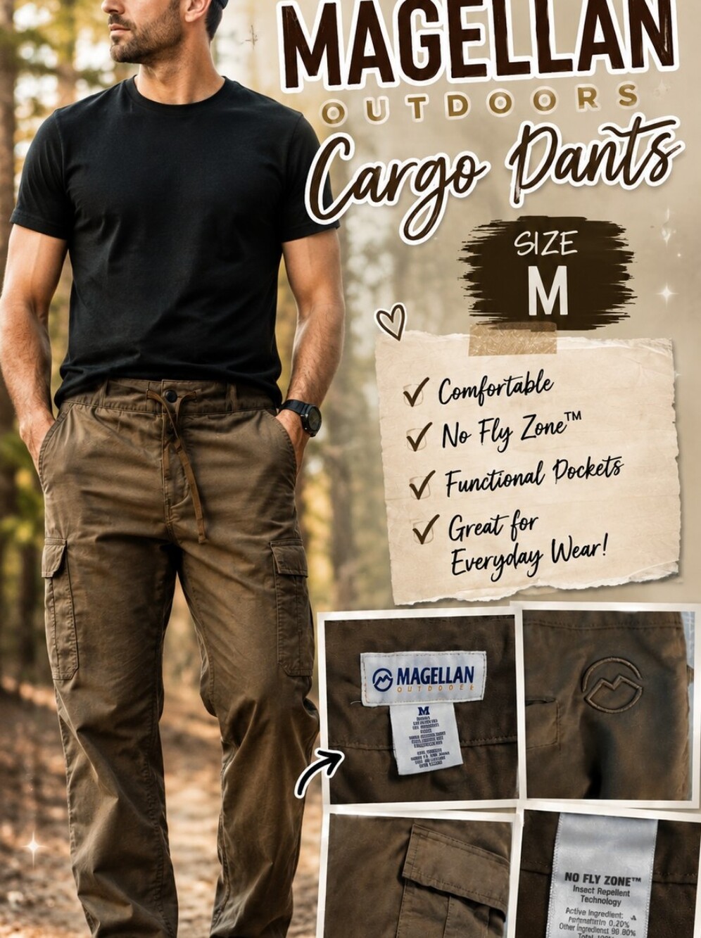 Magellan Outdoors Men's Cargo Pants in Olive Drab